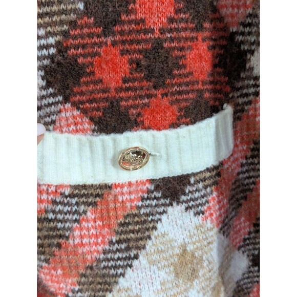 TALBOTS Ivory Brown Orange Argyle Gold Buttons Classic Soft Cardigan Plus SZ 2X - Picture 7 of 11